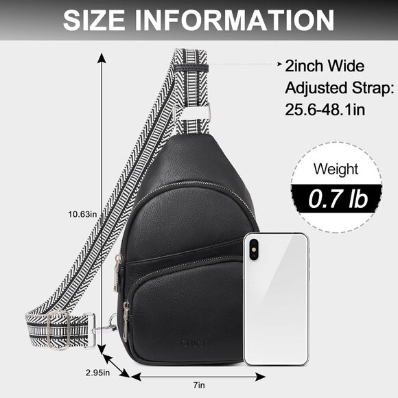 ? Women Black Leather Fanny Pack Small Vegan Chest Guitar Strap Crossbody Bag main image 8